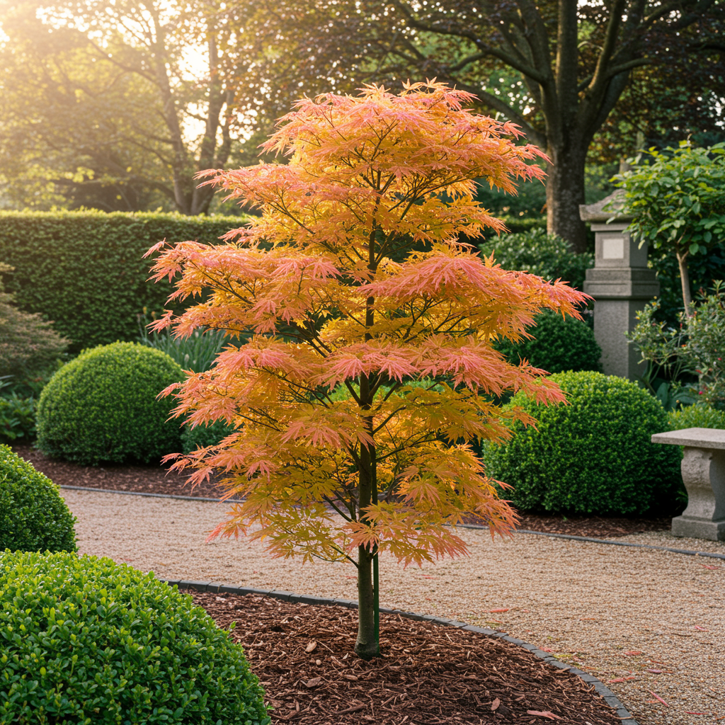Terrasseplante – Japansk Løn 'Acer palmatum Katsura' – Orange – 1 Plante – Løvfældende – Pot Ø19 cm – Højde 70 cm