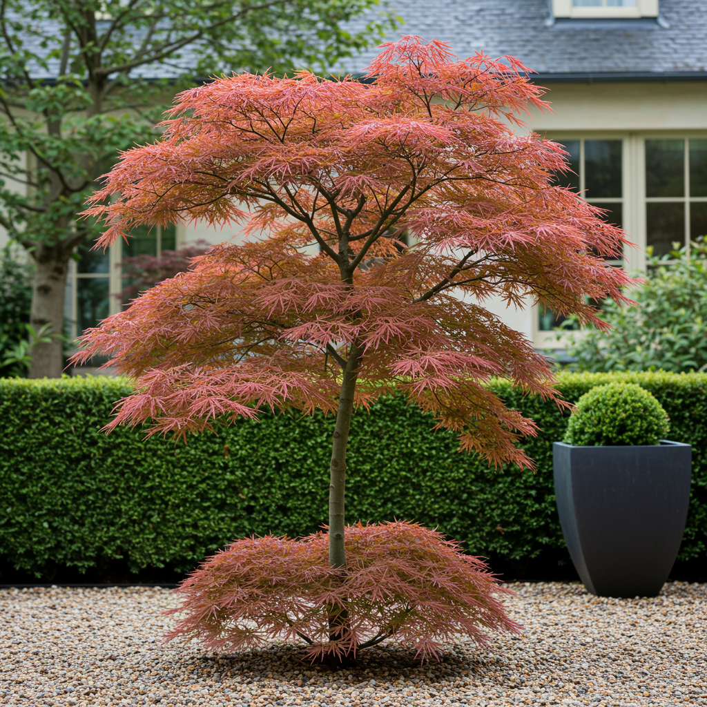 Uteplatsväxt – Japansk lönn – Acer palmatum 'Jerre Schwartz' – Mörkröd – 2 plantor – Lövfällande – Kruka Ø19 cm Höjd 70 cm